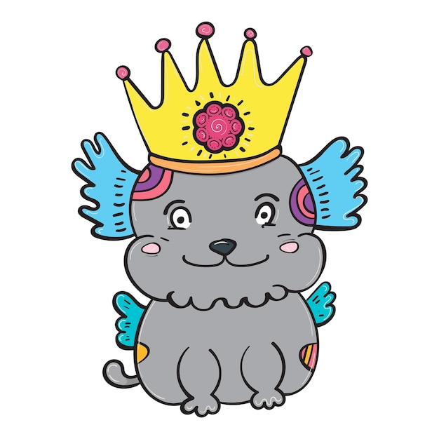 Cute dog with crown and angel wings