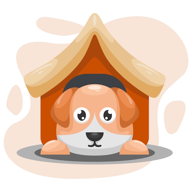 Cute dog with the home cartoon