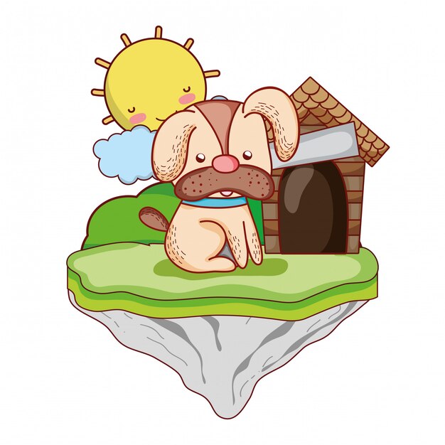 Cute dog with house in the float island