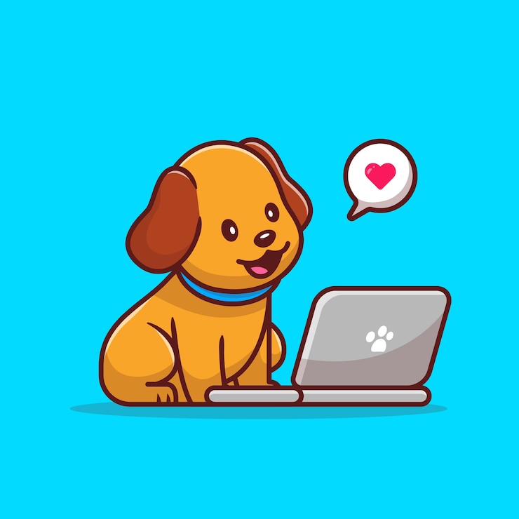 Vector cute dog with laptop cartoon vector  illustration. animal technology  concept isolated . flat cartoon style