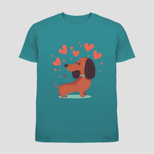 벡터 발렌타인 데이 삽화를 위한 사랑 하트 티셔츠 템플릿이 있는 귀여운 강아지