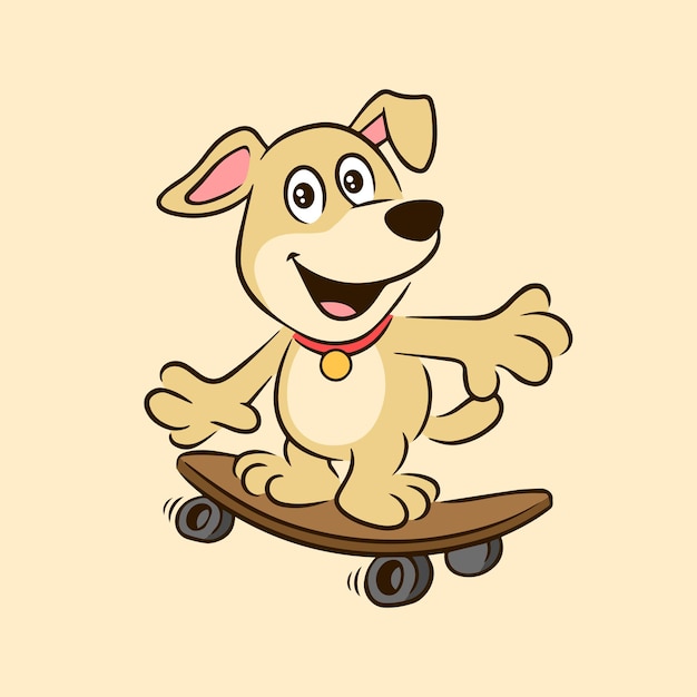 Cute Dog With Skateboard Cartoon Vector Illustration