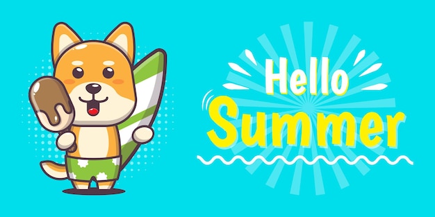 Cute dog with summer greeting banner