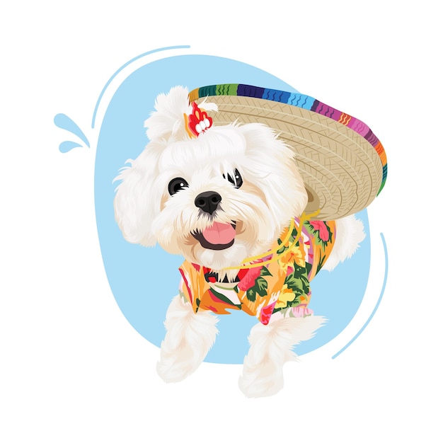 Cute dog with summer shirt drawing