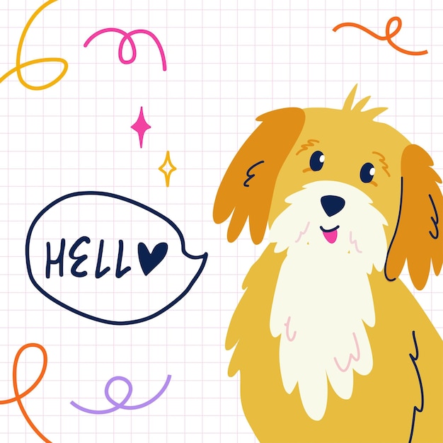 Vector cute dog in y2k style happy speech bubble hand drawn lettering vector isolated illustration