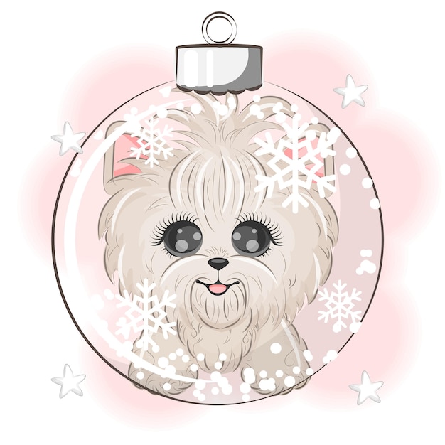 Вектор Симпатичная собака йоркширский терьер на векторной иллюстрации рождественской елки