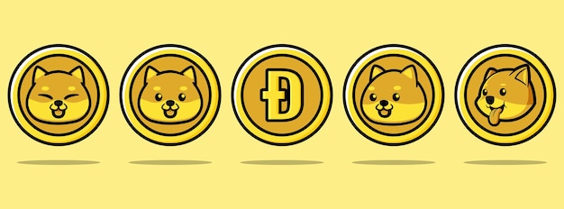 Vector cute dogecoin illustration design set