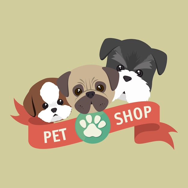 cute doggys pet shop symbol ribbon 