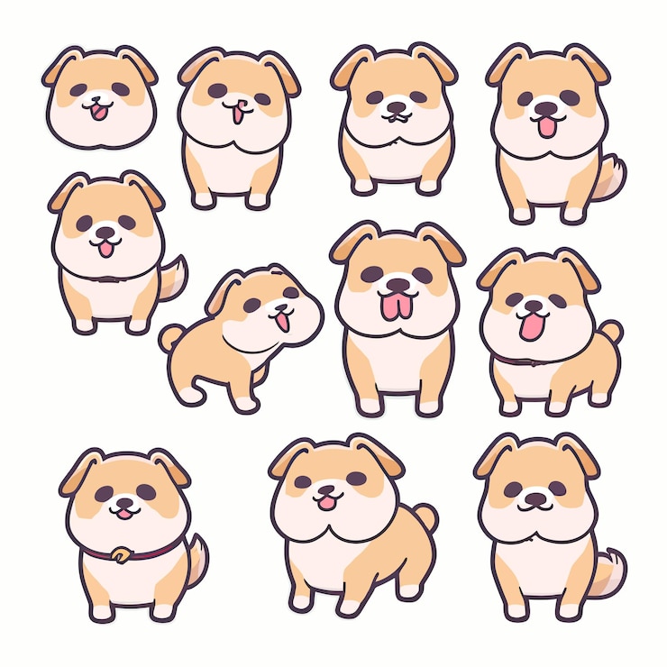 Vector 孤立した白地に漫画のスタイルでかわいい犬ステッカー絵文字ペット男の友人ガイド犬アート ベクトル イラスト水彩風 eps 10 ai