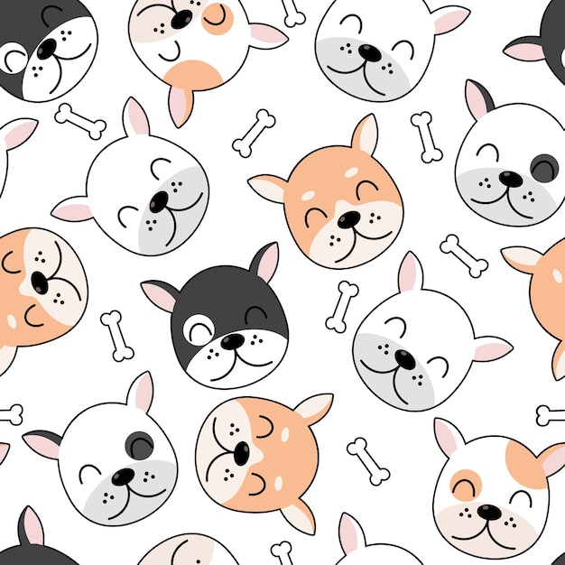 Cute Dogs pattern, different dogs seamless wallpaper. 