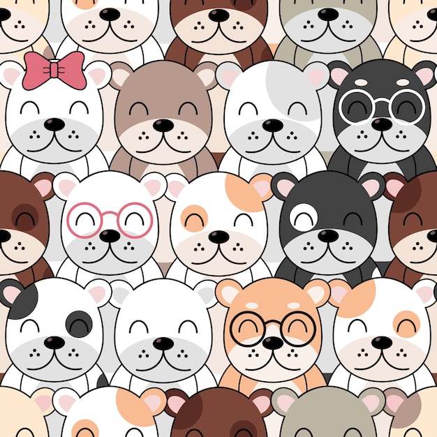 Cute dogs pattern, different dogs seamless wallpaper.