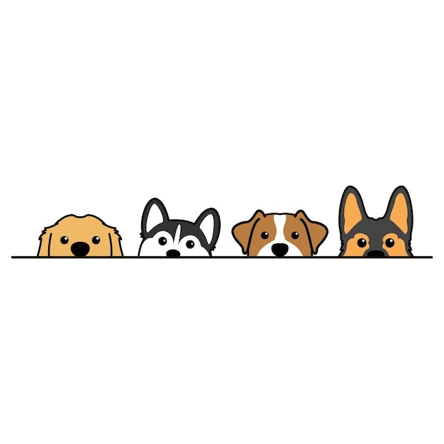 Vector cute dogs peeking cartoon vector illustration