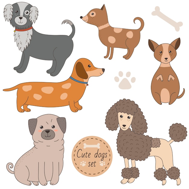 Vector cute dogs set