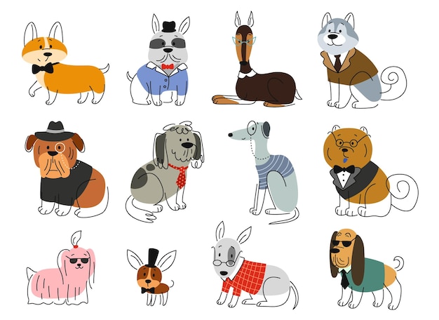 Vector cute dogs in suit vector set