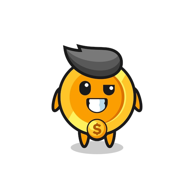 Cute dollar currency coin mascot with an optimistic face , cute style design for t shirt, sticker, logo element