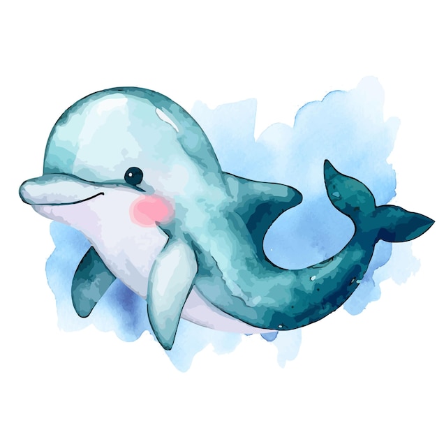 귀여운 돌고래 클립 아트 수채화