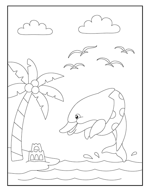 Cute dolphin coloring pages for children