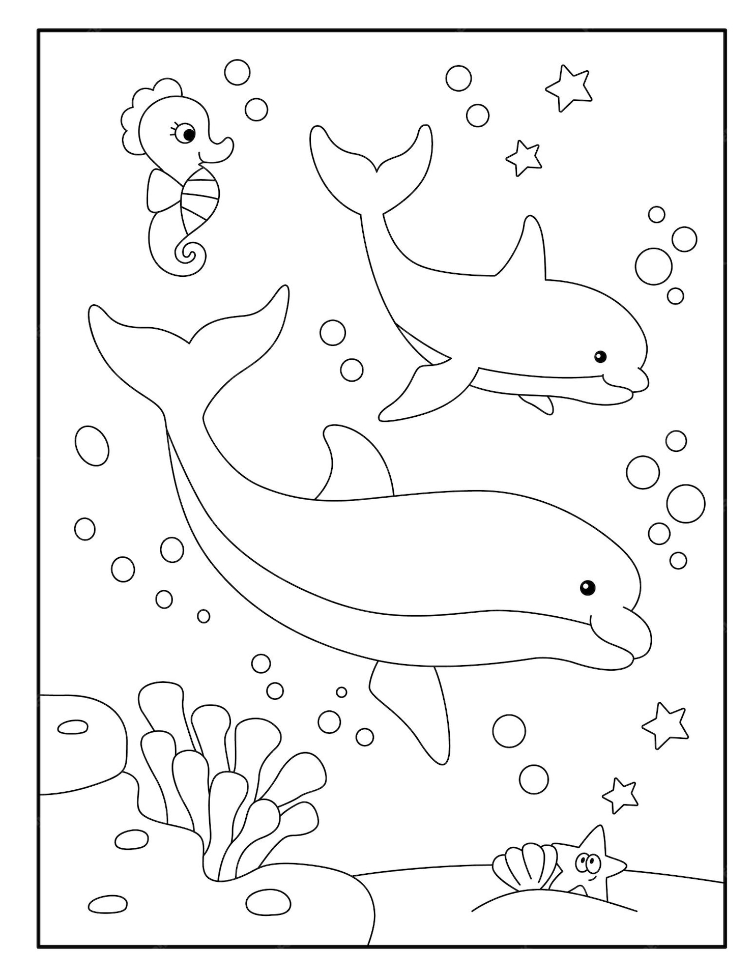 Premium Vector | Cute dolphin coloring pages for children