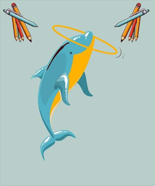 Vector cute dolphin fish cartoon vector icon illustration