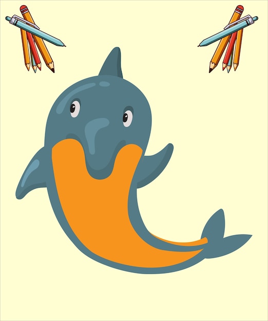 Vector cute dolphin fish cartoon vector icon illustration