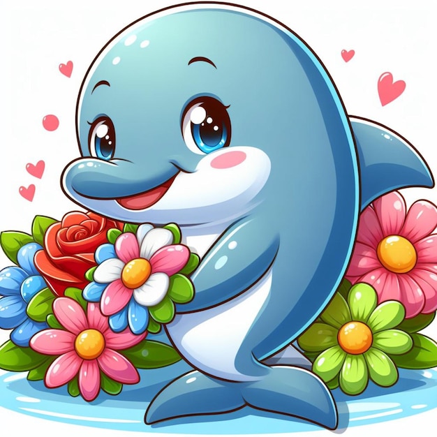 Vector cute dolphin fish vector cartoon illustration