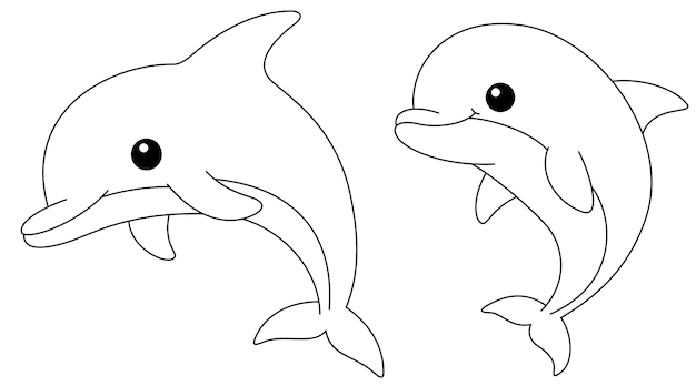 Cute dolphin isolated on white background coloring page for kids Funny animal outline illustration