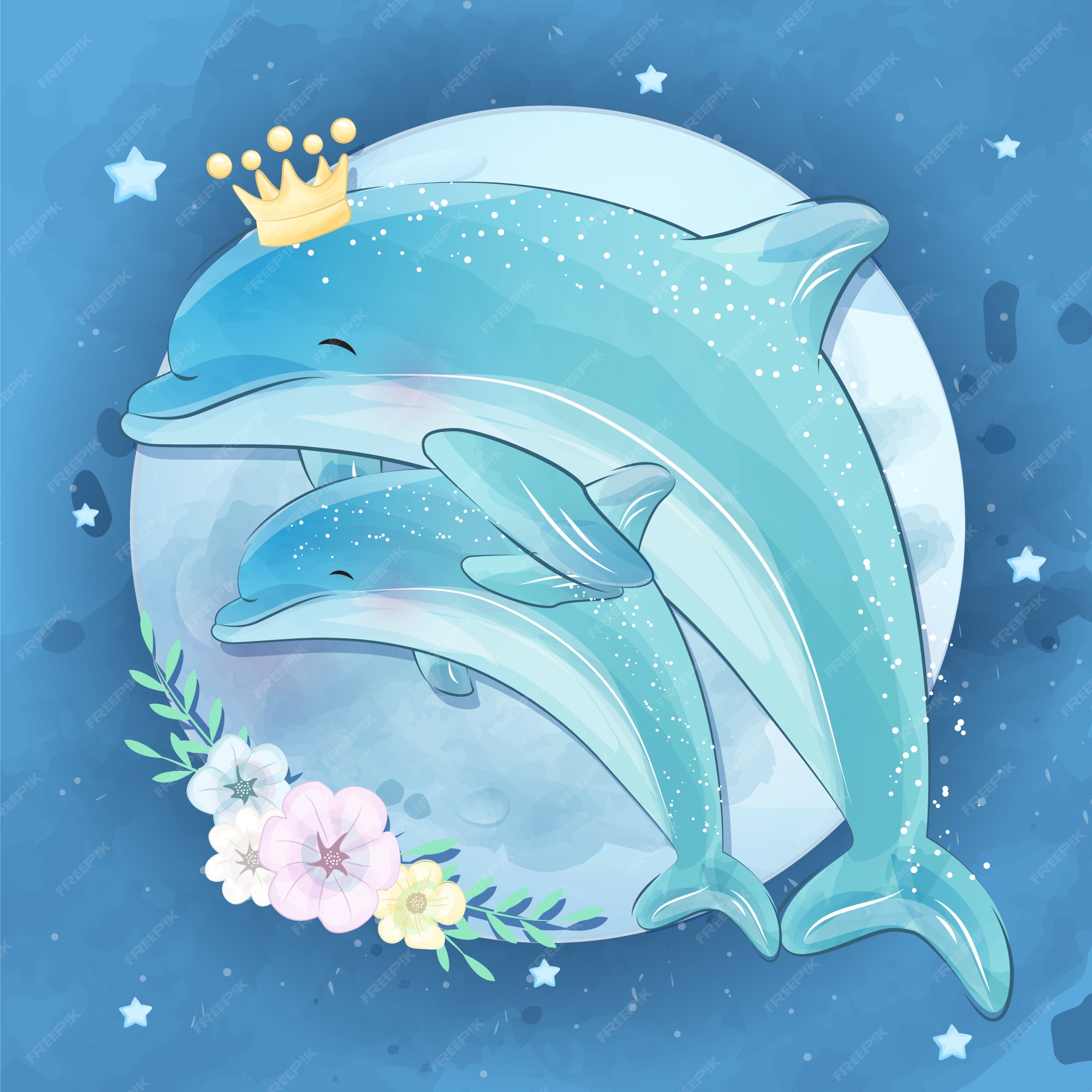 Premium Vector | Cute dolphin mother and baby Premium Vector | Cute dolphin mother and baby