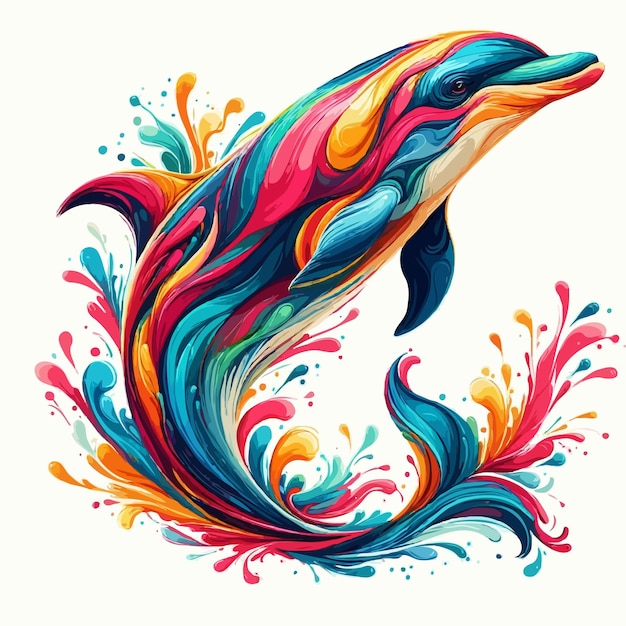 Dolfino caricaturistico multicolore vettoriale su sfondo bianco