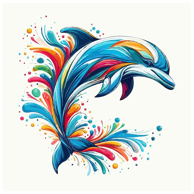 cute dolphin multicolored cartoon vector on white background