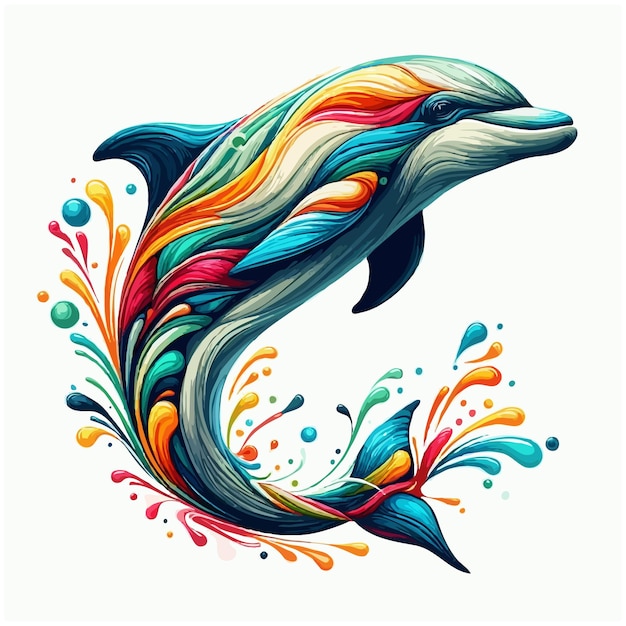 Cute dolphin multicolored cartoon vector on white background