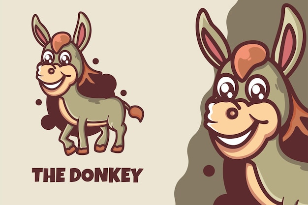 Vector cute donkey cartoon mascot character cute animal happy concept isolated