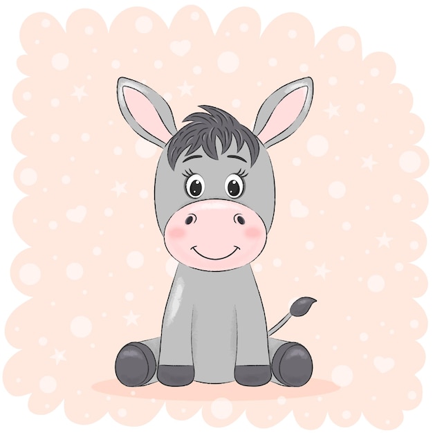 Vector cute donkey on pink background