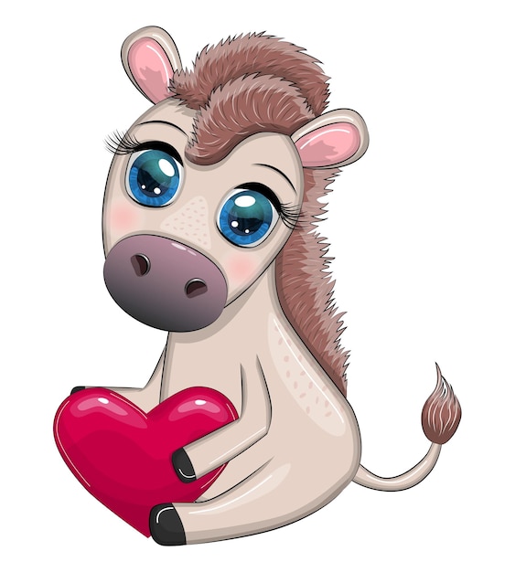 Vector cute donkey with heart valentine's day love holiday family holiday