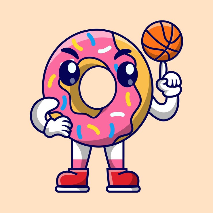 Vector cute donut mascot basketball player