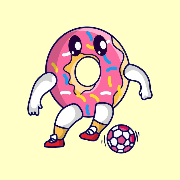 Simpatica mascotte della ciambella che gioca a calcio