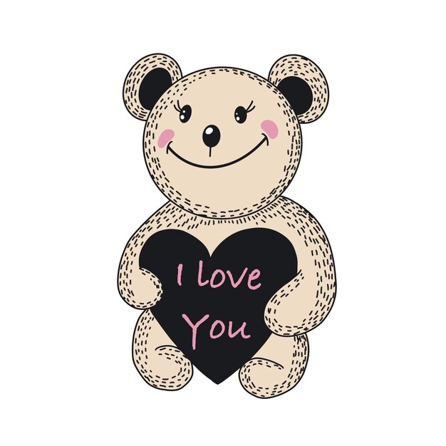 Cute doodle animal Vector cartoon bear