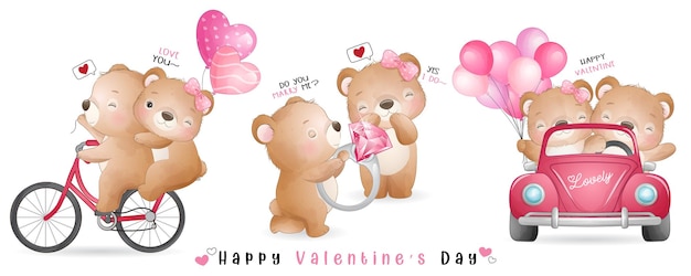 Cute doodle bear for valentines day collection