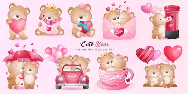 Cute doodle bear with poses collection