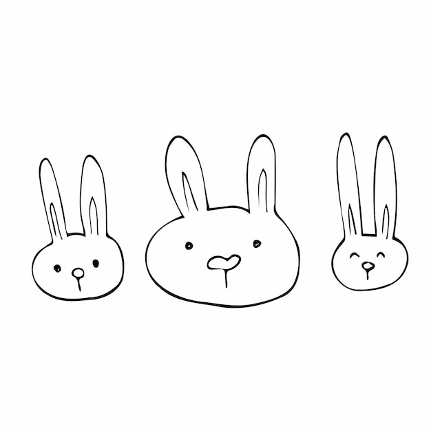 Vector cute doodle bunny faces. pet heads. happy easter bunnies. vector illustrationbunny