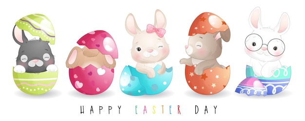 Vector cute doodle bunny for happy easter day