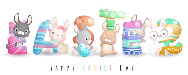 Vector cute doodle bunny for happy easter day