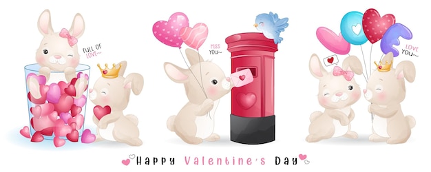 Simpatico coniglietto di doodle per la raccolta di san valentino