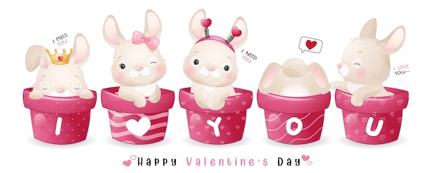 Cute doodle bunny voor valentijnsdag collectie