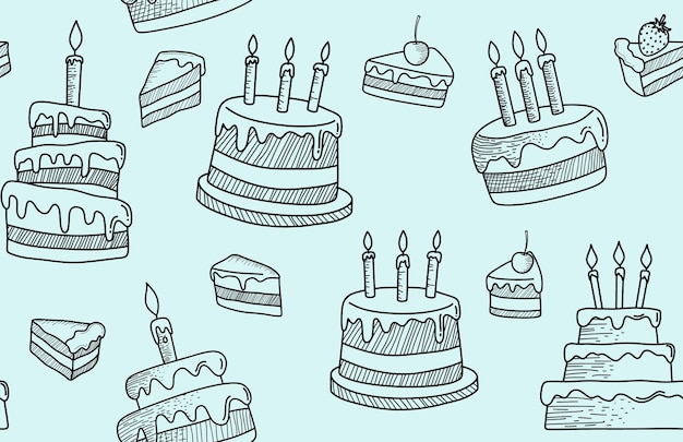 Cute doodle cake seamless pattern.