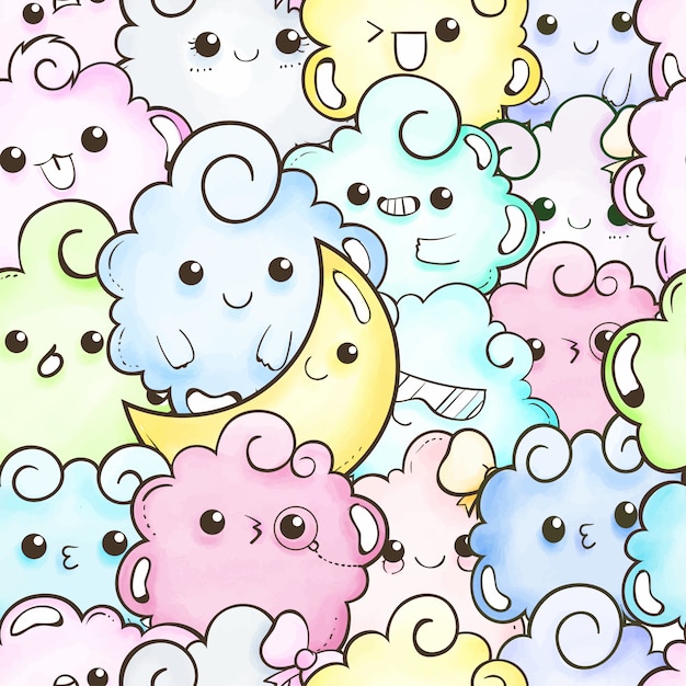 Cute doodle cartoon seamless pattern