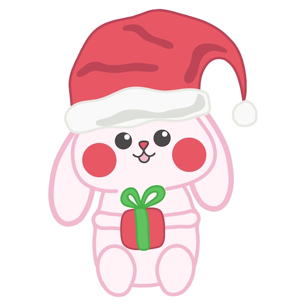 Cute doodle Christmas baby bunny vector isolated illustration