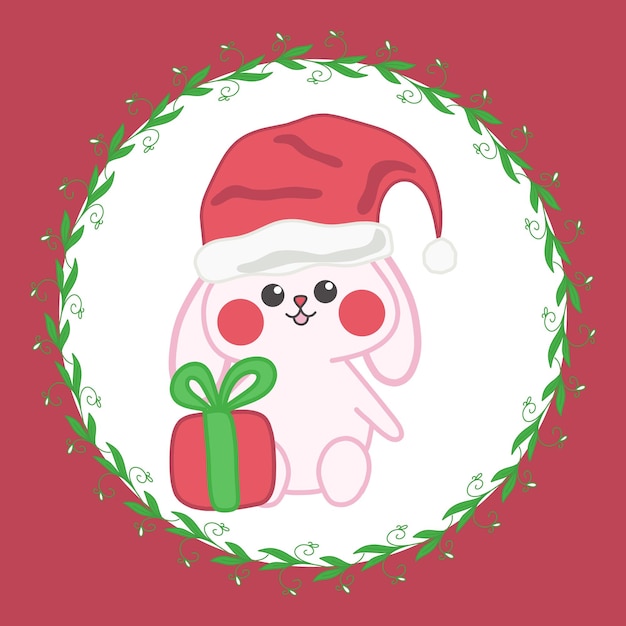 Vector cute doodle christmas baby bunny vector isolated illustration