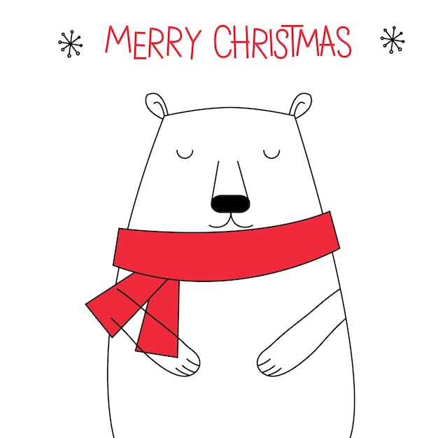 Милый рисунок рождественский медведь с красным и белым цветом