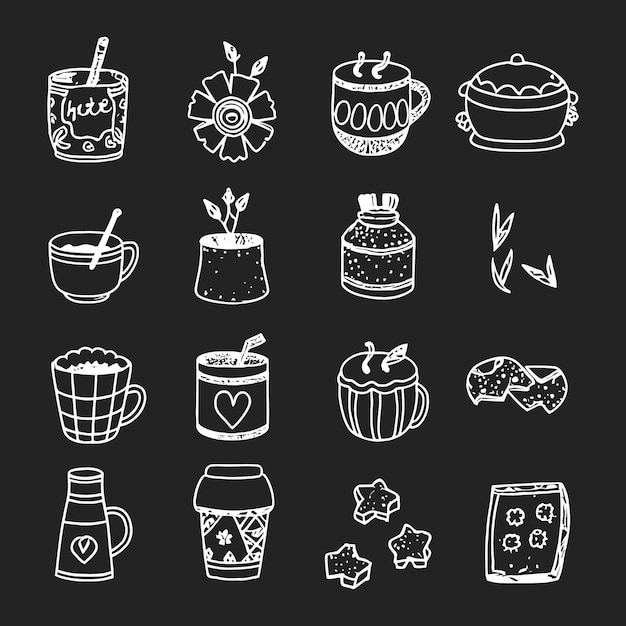 Vector cute doodle different objects set