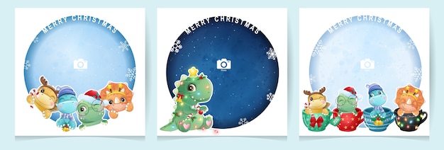 사진 프레임 컬렉션 크리스마스를위한 귀여운 낙서 공룡